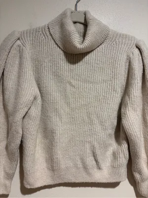 J. Crew Cream Cropped Puff Sleeve Turtleneck Sweater Wool Alpaca Size Medium thumbnail 5