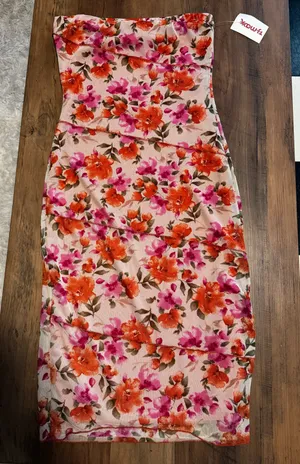 Floral Strapless Dress Pink Size M thumbnail 1