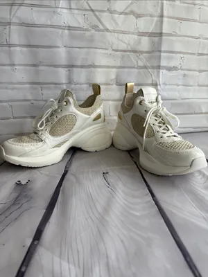 Michael Kors Zuma Knit Trainer Sneakers in the Pale Gold/Cream Color-way thumbnail 7