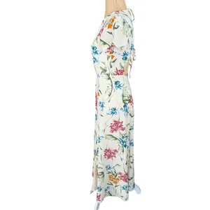 Lulus XS Floral Midi Dress Tie Back Slit Tropical Summer‎ Vacation thumbnail 6