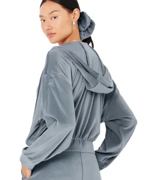 Alo Yoga Velour Glimmer Full Zip Hoodie Steel Blue thumbnail 10