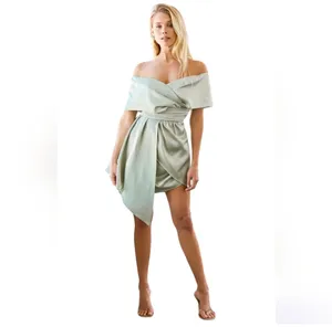 Lulus Always Celebrating Sage Green Off Shoulder Mini Dress thumbnail 2