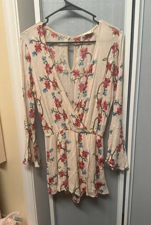 Altar'd State Floral Embroidered Bell Sleeve Romper Size M thumbnail 1