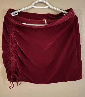 Free People Women's Red Velvet Mini Skirt Ruched Drawstring Accent Size 12 thumbnail 1