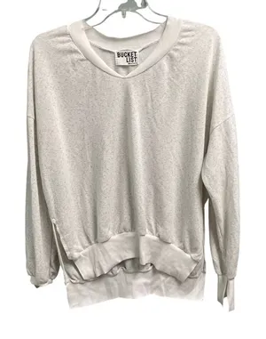 Bucket List VNeck Heathered White Pullover Sweatshirt Sz Small Casual Athleisure thumbnail 1