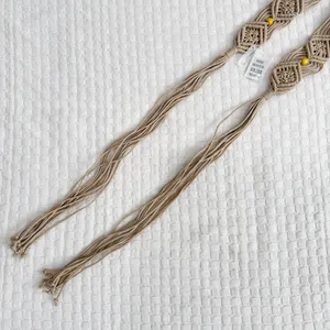 NWT Macrame Boho Woven Rattan Straw Rope Braid Waist Belt Khaki Tan thumbnail 9