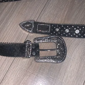 Mountain West Rhinestone Black Leather Belt Womens Studded Western thumbnail 10