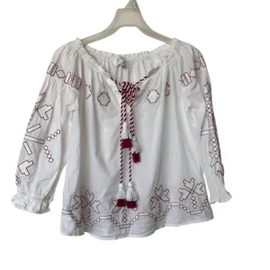 Anthropologie Harlyn Farina S Embroidered White Peasant Boho Blouse Top thumbnail 3
