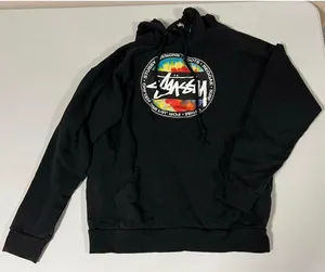 Stüssy Black Rainbow Tie Dye Logo Graphic Pullover Sweater Sweatshirt Hoodie Size S 🌈✨ thumbnail 1