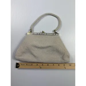 Vintage White Micro Beaded Clutch Purse Handmade‎ by Mr. John thumbnail 7