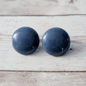 Vintage Clip On Earrings Just Over 0.75" Dark Blue Domed Circle Retro thumbnail 2