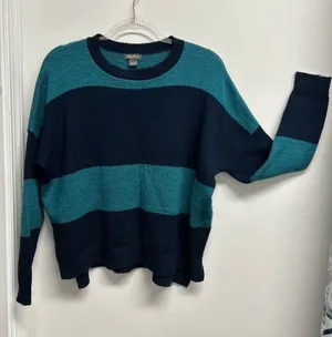 Eddie Bauer Striped Crewneck Sweater in Green & Navy thumbnail 1