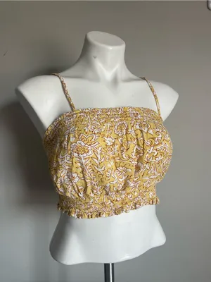 BILLABONG | Yellow Floral Smocked Crop Top Sz M thumbnail 4