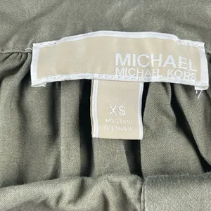 Michael Michael Kors Womens XS Olive Green Off‎ Shoulder Button Front Blouse Top thumbnail 3