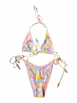 Kulani Kinis Sunset Universe Bikini Set XS O-Ring Halter Tie Side Pastel thumbnail 2