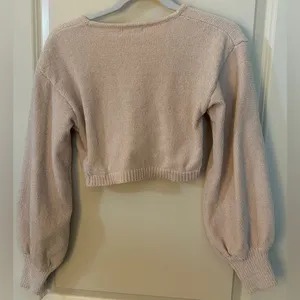 Vestique Boutique Cropped Tie V-neck Cinched Tan Sweater Women's Sz Small thumbnail 2