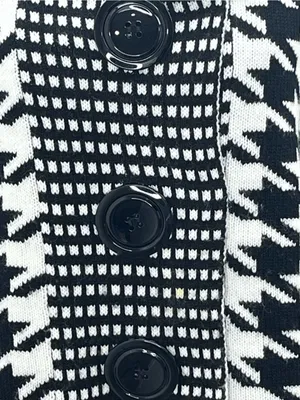 SIONI Black White Houndstooth Knit Wool Blend Cardigan Sweater Jacket Medium thumbnail 2