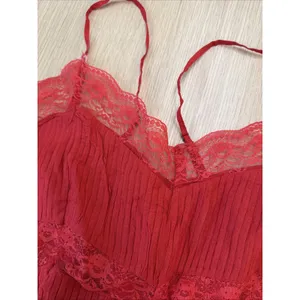 Free People Selia Slip Racing Red V Neck Tiered Lace Straps Size Small 2465 thumbnail 9