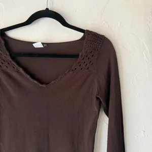Venus Sweater Y2k‎ Small Brown Crochet Trim Long Sleeve Pullover Fairy Top thumbnail 2