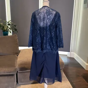 Women’s Navy Tea Length Formal Wedding Dress with Matching Jacket Size 12 NWOT thumbnail 7