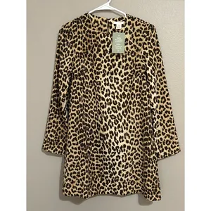 NEW H&M Tan Leopard Print Long Sleeve Shoulder Pad Mini Dress Women’s Size XS thumbnail 3
