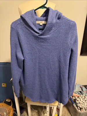 LOFT Lavender-Blue Hooded Cowl Sweater - Women's Knit Pullover thumbnail 1