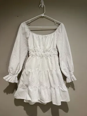 Altar'd State Dress Mini White Small Women’s Faux Wrap Long Sleeve Ruffle thumbnail 2