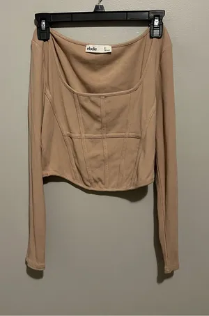 Elodie Taupe Long-Sleeve Corset-Style Top thumbnail 1