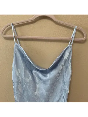 Lulus Close to Your Heart Dusty Blue Satin Jacquard Cowi Slip Dress Size L thumbnail 5