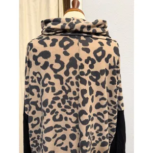 Honeyme Curvy XL Tunic‎ Top Leopard Print Cowl Neck Black Colorblock Sleeve USA thumbnail 10