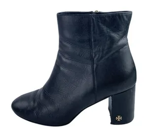 Tory Burch Brooke Womens Black Leather Block Heel Round Toe Zip Ankle Boots 8.5M thumbnail 1