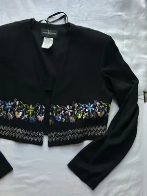 John Roberts VTG Y2k Black Embroidered Cropped Blazer Jacket S8 thumbnail 5