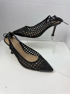 Ann Taylor Black Woven Leather Pointed Toe Slingback Heels Size 9.5 thumbnail 3