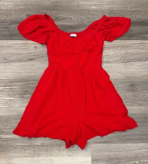 Hollister Women’s Red Smocked Romper Puff Sleeve Viscose Size XS thumbnail 1