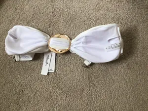 Brazilian Strapless Bandeau White Bikini Top- Sz Med- Nwt thumbnail 4
