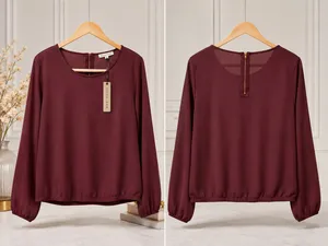 ✨ NWT Olive + Oak Iced Plum Long Sleeve Blouse Top Elastic Hem Back Zip (Size L) ✨ thumbnail 2