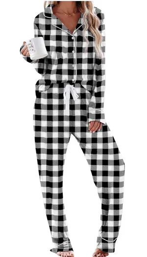 Aamikast Women's Pajama Sets Long Sleeve Button Down Sleepwear Nightwear Soft Pj thumbnail 1