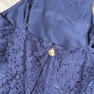 Lilly Pulitzer Celyn Romper Womens 8 Navy Blue Floral Lace Shorts Jumpsuit thumbnail 5