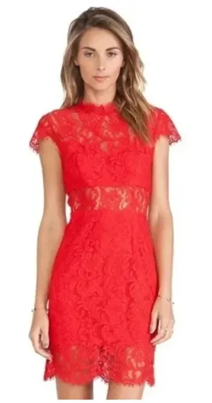 Saylor Jane Mini Dress Bold Red Peekaboo‎ Lace Sexy Date Night Cutout Size Small thumbnail 1