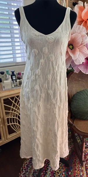Zara Cream Vine Knit Textured Boho Hamptons Resort Chic Femme Midi Maxi Dress thumbnail 1