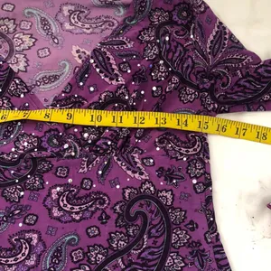 Y2K Vintage Purple paisley top shirt blouse long flare sleeves w/slit beaded rhinestone embroidery #whimsygoth #fairy #grunge thumbnail 5