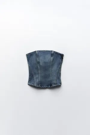 NEW‼️ CORSET STYLE DENIM TOP TRF Size S thumbnail 3