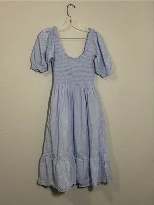 HILL HOUSE Blue Gingham Print Louisa Nap Dress Size Small thumbnail 2