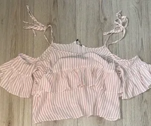 American eagle outfitters pink striped shirt top thumbnail 1