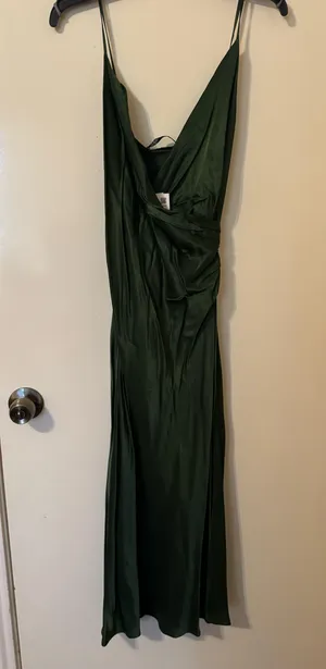 Zara Satin Effect Slip Green Draped Lingerie Style Dress Small Spaghetti Strap thumbnail 2