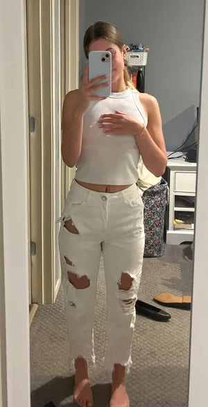 ZARA White Jeans Straight-Leg thumbnail 1