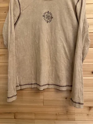 Vintage Y2K Large Tan Acid Wash Long Sleeve Cotton Bedazzled Shirt thumbnail 3