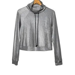 Koral Silver‎ Metallic Funnel Neck Crop Top Womens Small Athleisure Pullover thumbnail 2