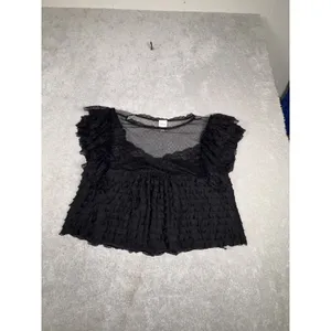 Maeve Anthropologie Black Ruffled Tulle Lace Blouse Sheer Polka Dot Mesh Top L thumbnail 5