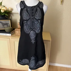FREE PEOPLE Embroidered‎ Black Lined Sheath Mini Dress Size 4 thumbnail 3